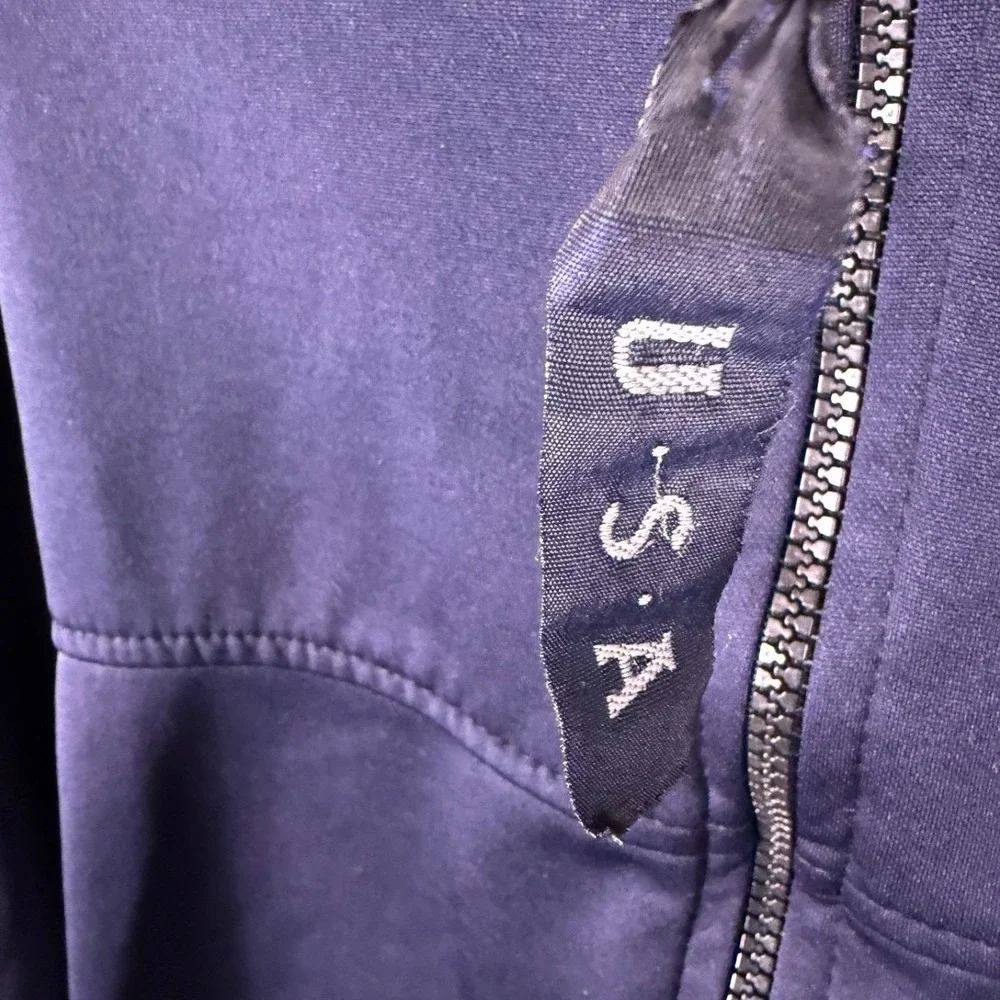 Olympic Mens L Made In USA Mock Neck Navy‎ Full Zip Long Sleeve Fleece Vintage